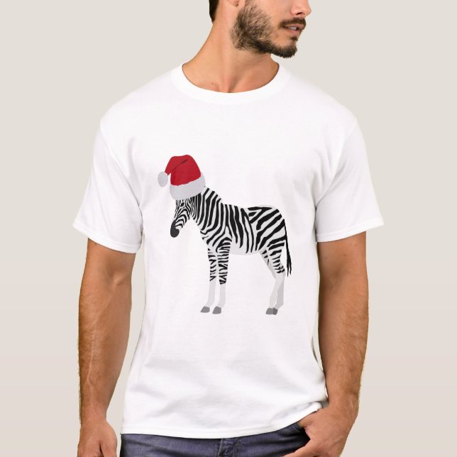 Weihnachten Zebra Funny Animal mit Weihnachtsmannm T-Shirt (Vorderseite)
