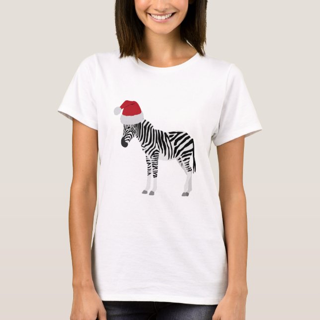 Weihnachten Zebra Funny Animal mit Weihnachtsmannm T-Shirt (Vorderseite)