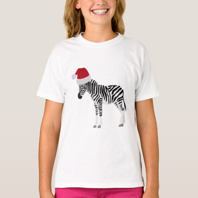 Weihnachten Zebra Funny Animal mit Weihnachtsmannm T-Shirt (Vorderseite)