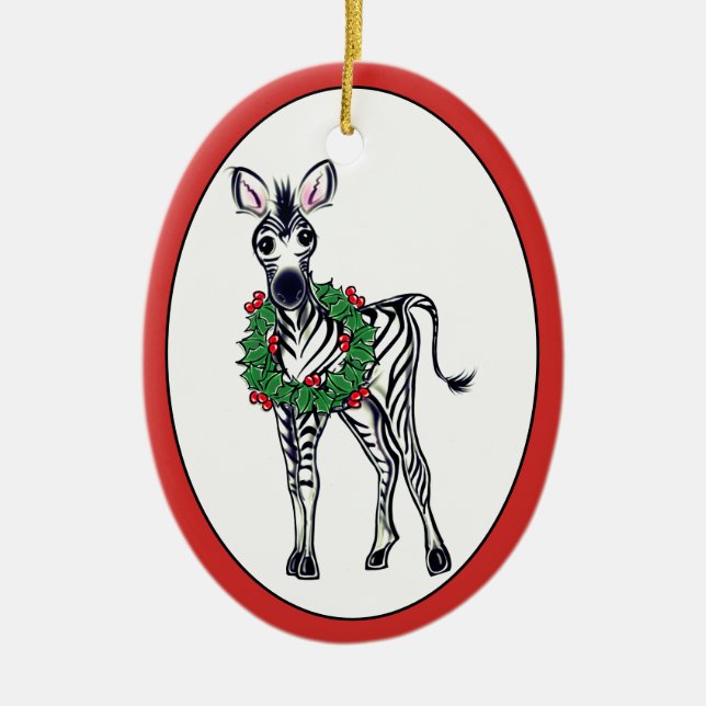 Weihnachten Zebra, Rot-Grün-Heiliger Kranz Keramik Ornament (Vorne)