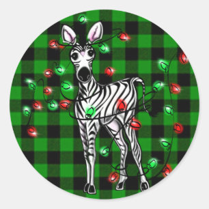 Weihnachten Zebra, roter grüner Kranz Runder Aufkleber