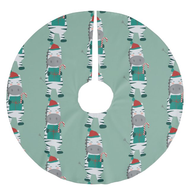 Weihnachten zebra santa Claus hässlichen Weihnacht Polyester Weihnachtsbaumdecke (Vorderseite)