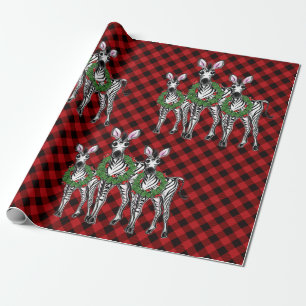 Weihnachten Zebras, Weihnachtskranz, rot kariert Geschenkpapier