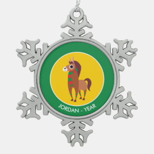 Weihnachten Zora das Pferd Schneeflocken Zinn-Ornament