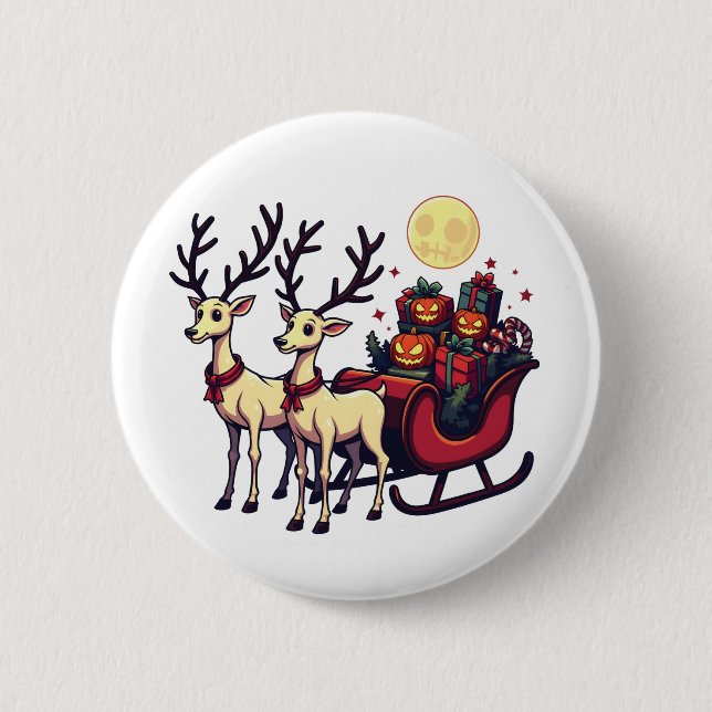 Weihnachten zu Halloween Reindeer Pumpkin-Geschenk Button (Vorderseite)