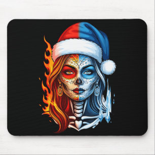 Weihnachten Zucker-Schädel-Kunst Frau Santa-Hut Fa Mousepad