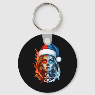 Weihnachten Zucker-Schädel-Kunst Frau Santa-Hut Fa Schlüsselanhänger