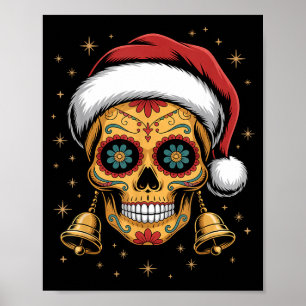 Weihnachten Zucker-Schädel-Kunst Frau Santa-Hut Fe Poster