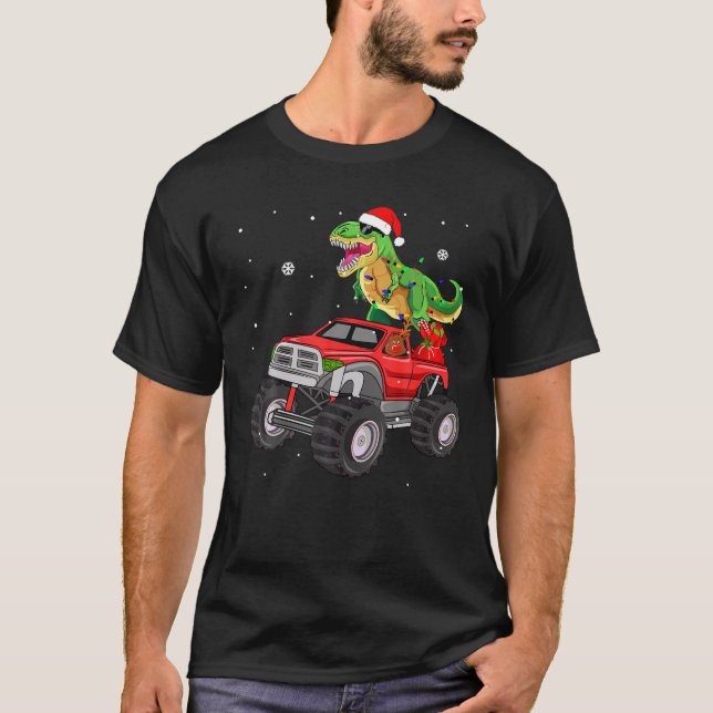 Weihnachten zum Rex Dinosaurier LKW Monster Santa  T-Shirt (Vorderseite)