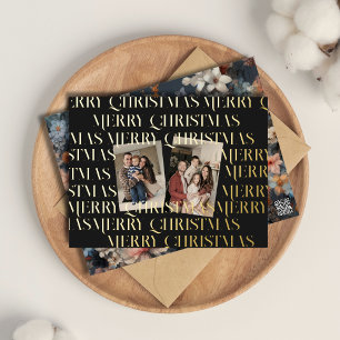 Weihnachten zwei Foto vintage retro floral Folien Feiertagspostkarte