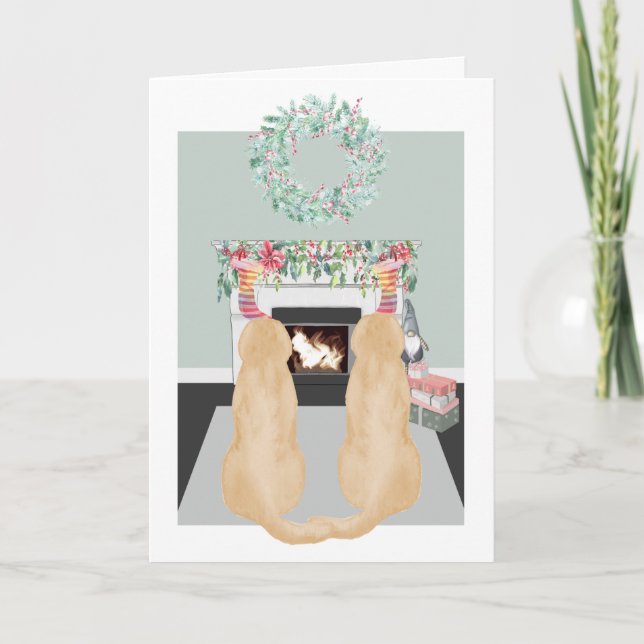 Weihnachten Zwei gelbe Hunde Labrador Feuerplatz S (Vorderseite)