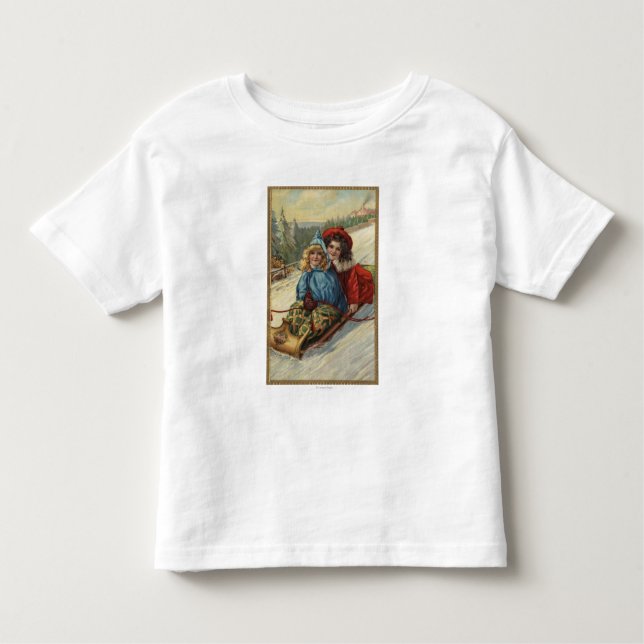 Weihnachten - Zwei kleine Girls Rodeln Kleinkind T-shirt (Vorderseite)