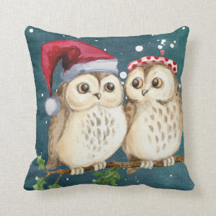 Weihnachten Zwei Owells Weihnachtsmannmütze Wasse Kissen
