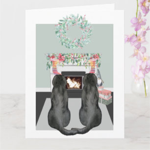 Weihnachten zwei schwarze Labrador Hunde Feuerplat Karte