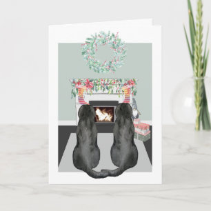 Weihnachten Zwei schwarze Labradorhunde Kamin Szen