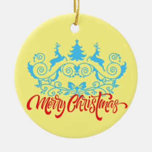 Weihnachten, Zwillingsrinder 19 L Gelb BG Keramik Ornament