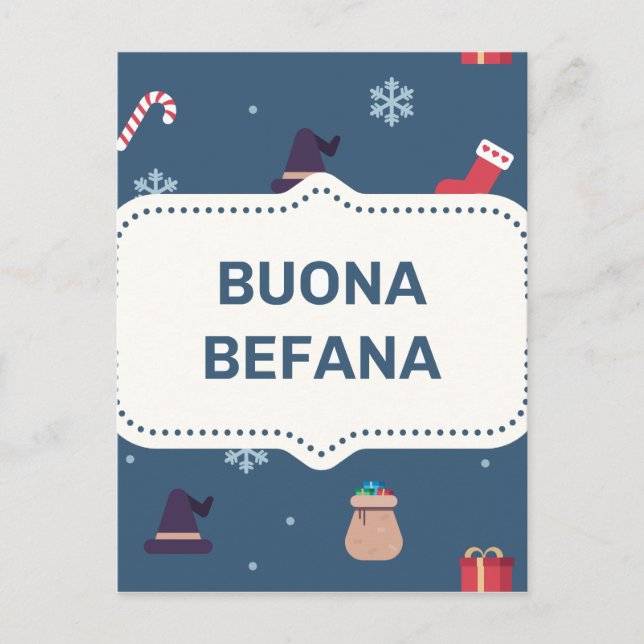 Weihnachtenbuona Befana Feiertagspostkarte (Vorderseite)