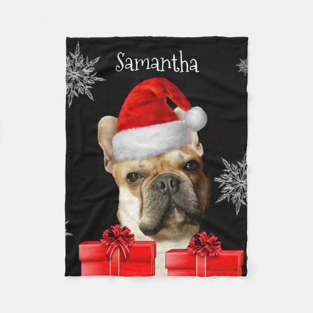 WeihnachtenFrenchie personalisierte Fleecedecke (Vorderseite)