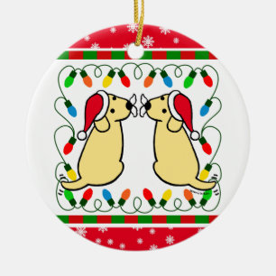 Weihnachtengelbe Labradors Sankt Doppelverzierung Keramikornament