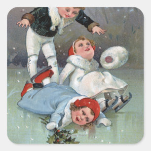 WeihnachtenGladnessIce Skaten-Kindereinsturz Quadratischer Aufkleber