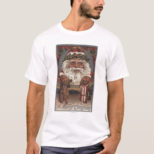 WeihnachtenGreetingBig Sankt Kopf T-Shirt (Vorderseite)