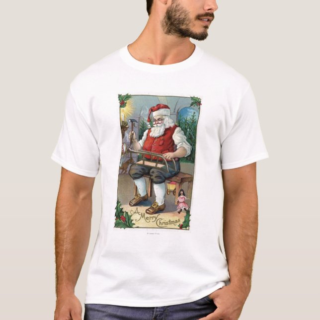 WeihnachtenGreetingSanta Gebäude-Schlitten T-Shirt (Vorderseite)