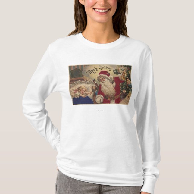 WeihnachtenGreetingSanta hängende Verzierungen T-Shirt (Vorderseite)