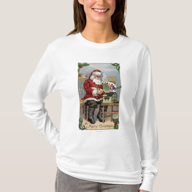 WeihnachtenGreetingSanta Malerei T-Shirt (Vorderseite)