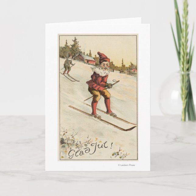 WeihnachtenGreetingSanta Skifahren Feiertagskarte (Vorderseite)