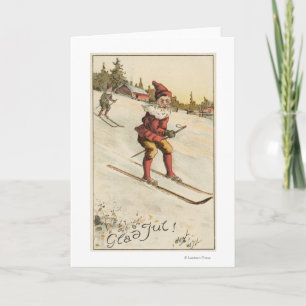 WeihnachtenGreetingSanta Skifahren Feiertagskarte