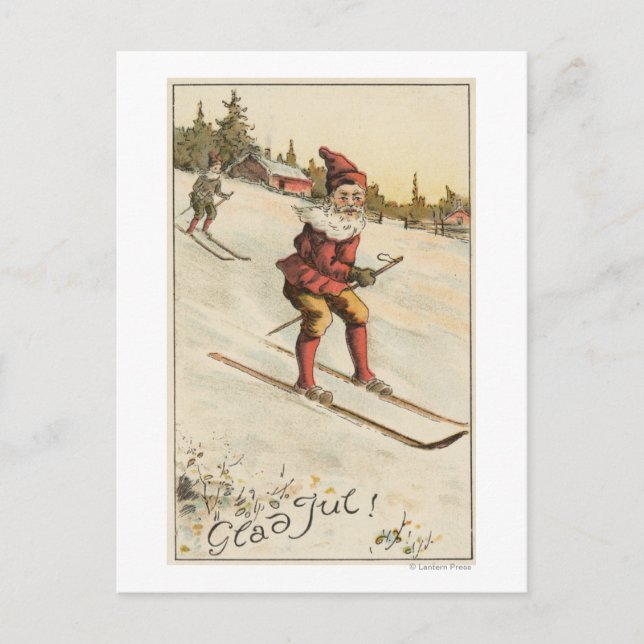 WeihnachtenGreetingSanta Skifahren Feiertagspostkarte (Vorderseite)