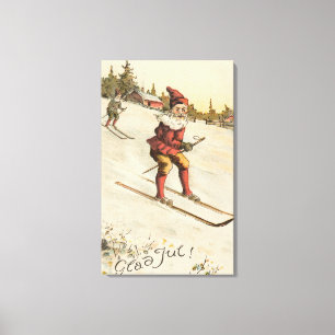 WeihnachtenGreetingSanta Skifahren Leinwanddruck