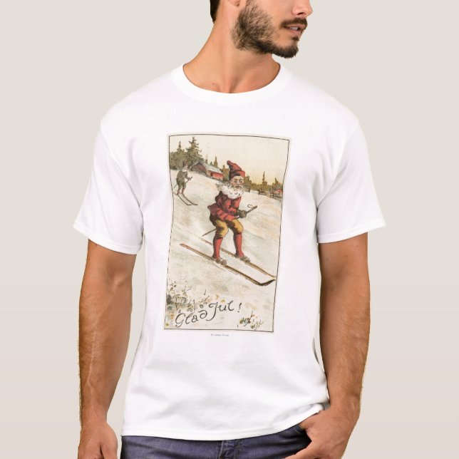 WeihnachtenGreetingSanta Skifahren T-Shirt (Vorderseite)