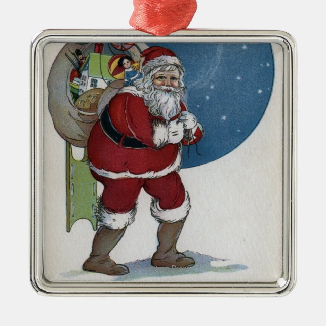 WeihnachtenGreetingSanta tragende Geschenke Silbernes Ornament (Vorne)
