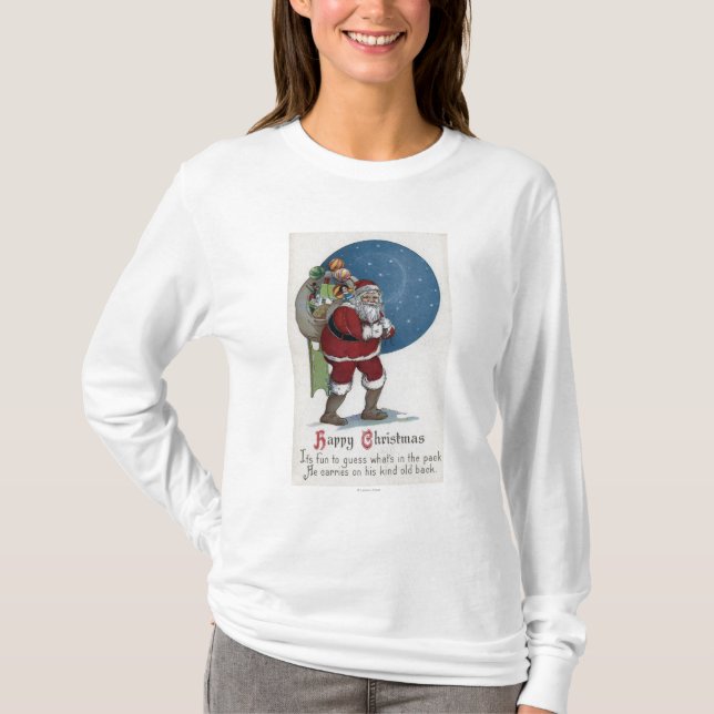 WeihnachtenGreetingSanta tragende Geschenke T-Shirt (Vorderseite)