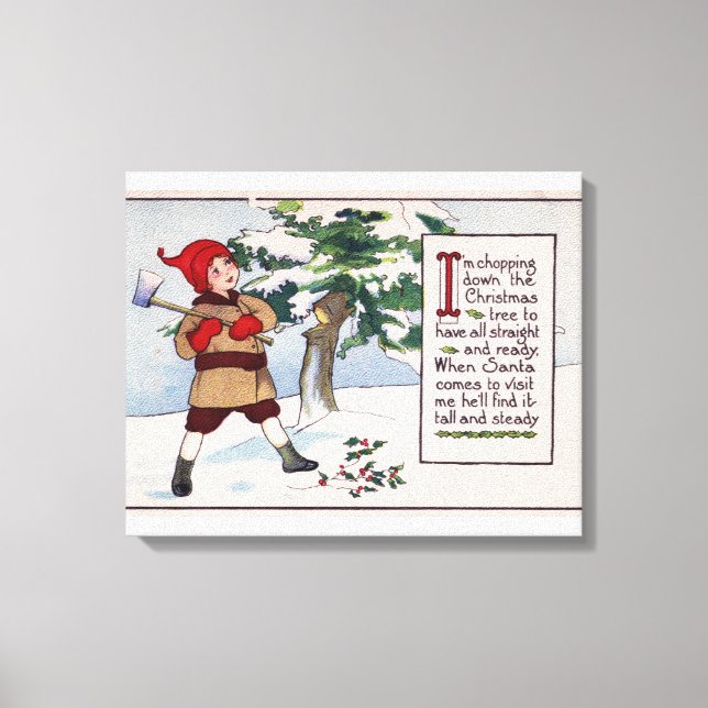 WeihnachtenJunge zerkleinern Weihnachtsbaum Leinwanddruck (Vorderseite)