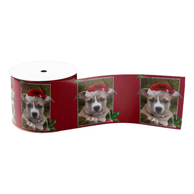 WeihnachtenPitbull Welpe 3" Grosgrainband Ripsband (Spule)