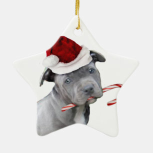 Weihnachtenpitbull Welpe Keramik Ornament