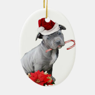 Weihnachtenpitbull Welpe Keramik Ornament