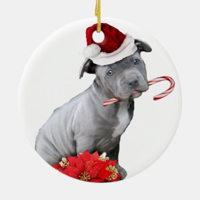 Weihnachtenpitbull Welpe Keramikornament (Hinten)