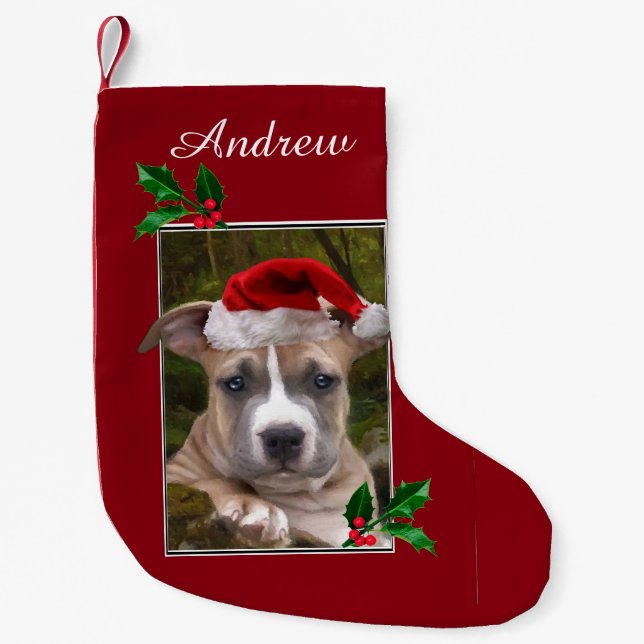 Weihnachtenpitbull Welpe personalisierter Strumpf Kleiner Weihnachtsstrumpf (Vorderseite)