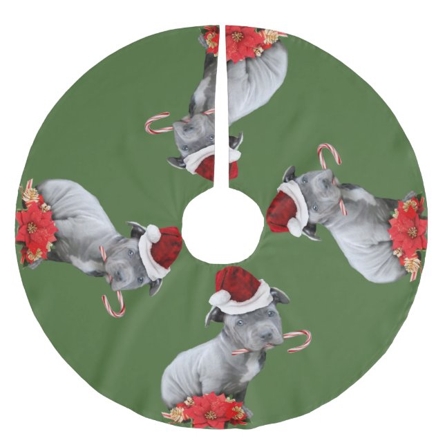 Weihnachtenpitbull Welpen-Baumrock Polyester Weihnachtsbaumdecke (Vorderseite)