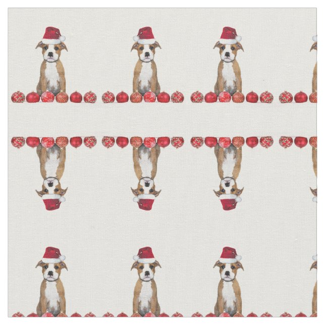 Weihnachtenpitbull Welpen-Muster Gewebe Stoff (Nahaufnahme)
