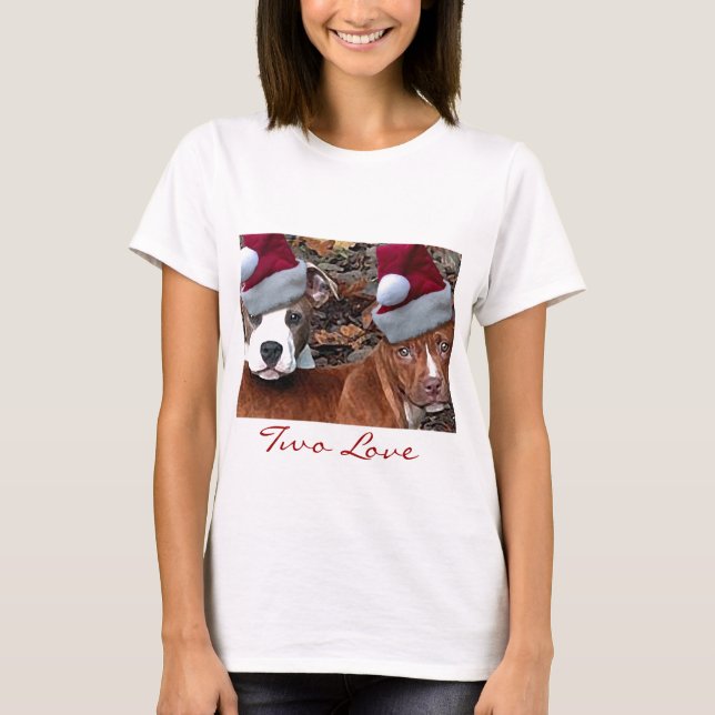 WeihnachtenPitbulls zwei der T - Shirt der (Vorderseite)