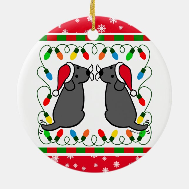 Weihnachtenschwarze Labradors Sankt Keramikornament (Hinten)