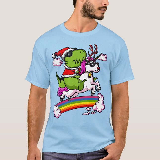 WeihnachtenT-Rex Dinosaurier-Sankt-ReitEinhorn T-Shirt (Vorderseite)