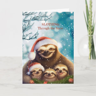 Weihnachtfaultier mit Faultierbabys im Schnee Feiertagskarte