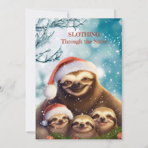 Weihnachtfaultier mit Faultierbabys im Schnee Feiertagskarte