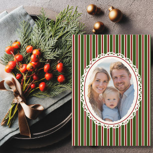 Weihnachtlich Elegante Oval Foto Gestreift Elegant Feiertagskarte