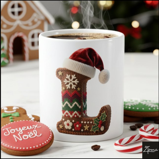 Weihnachtlich gestrickter Pullover Buchstabe L mit Kaffeetasse (Von Creator hochgeladen)